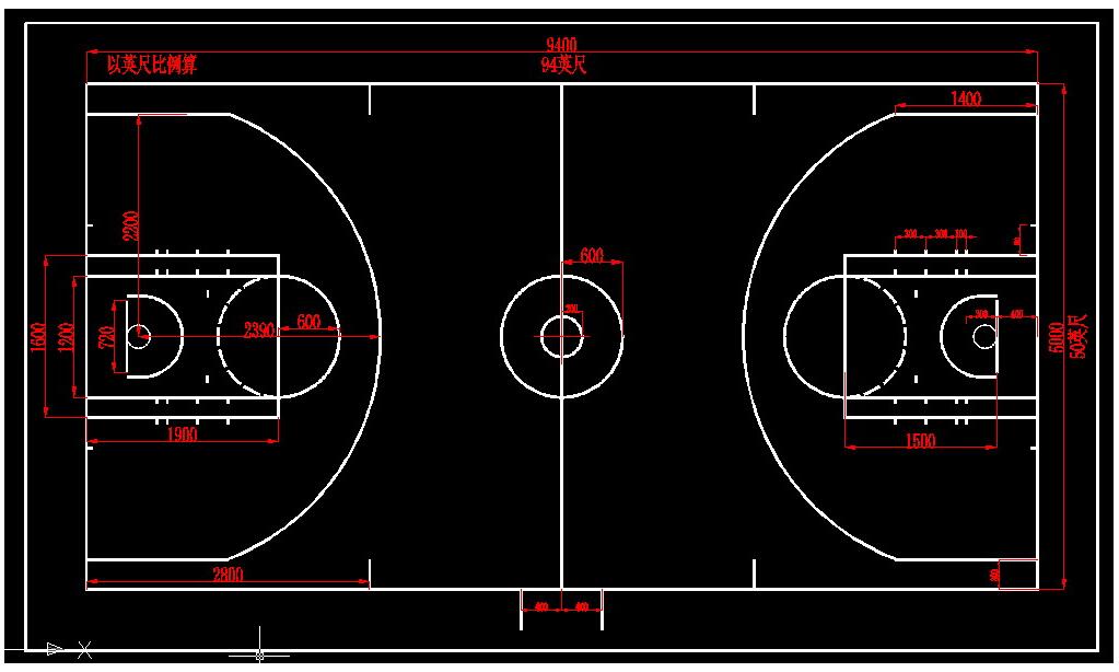 NBA籃球場地標準尺寸畫法